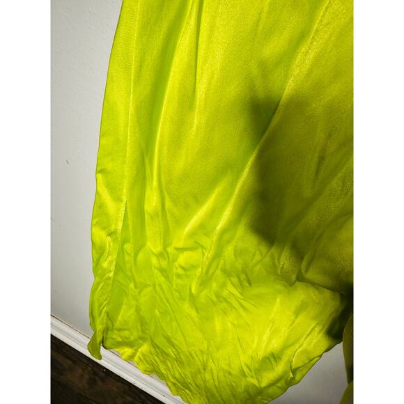 SAN SLOANE White Lime Green Satin Slip Style Cowl Neck Dress Size Small - Picture 10 of 14